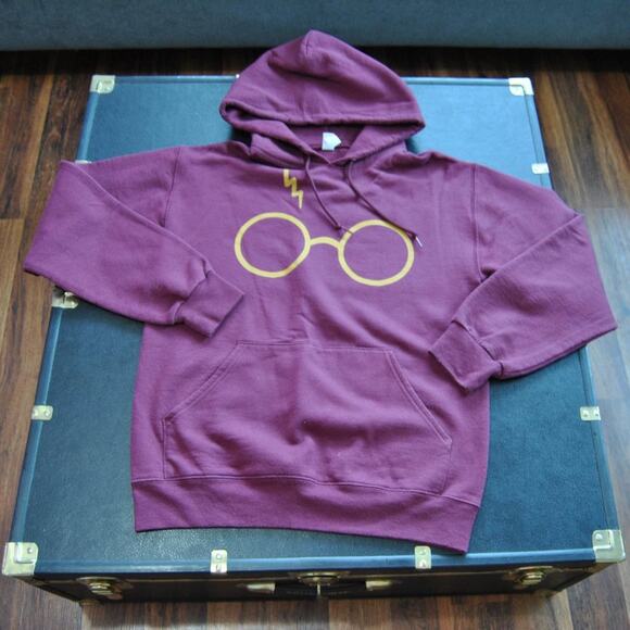 Harry Potter Glasses Small Maroon Jerzees Hoodie w/ Front Pocket & String - Picture 1 of 5